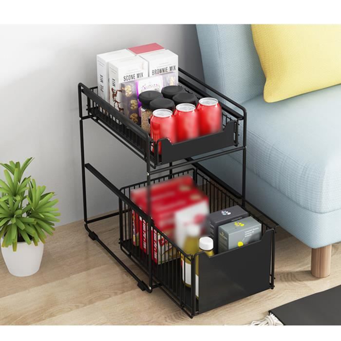 KELUODAE/ Organiseur de Placard à 2 Niveaux Panier de Rangement Cuisine Étagère de Tiroir MEUBLE A EPICES 37.4*26.5*44cm