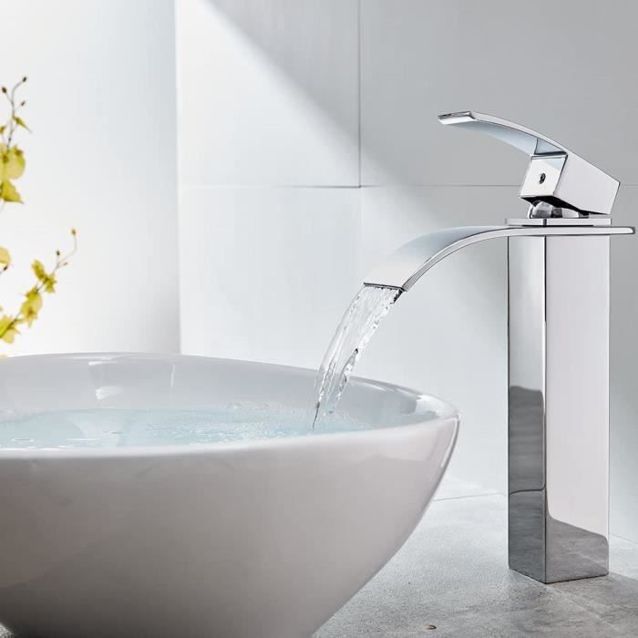 A-Chrome baignoire mitigeur bec haut eau froide et chaude chromée Robinet mitigeur de lavabo en bronze antique pour salle de bain robinet 