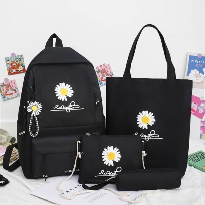 Sac a dos 4 pieces ensemble Etudiant Ecole Sacs a dos Adolescents Fille toile Mochila en Type Black Cdiscount Bagagerie Maroquinerie