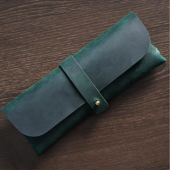 Trousse à Crayons En Cuir Croisé - Style Rétro, Fermeture éclair Fluide, Spacieuse Et Légère, Parfaite Pour Stylos Ou Maquillage !