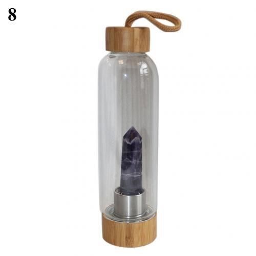 Bouteille D'eau En Verre Avec Cristaux - 550 Ml, Tourmaline Noire Et Quartz, Pour élixir énergétique Et Décoration
