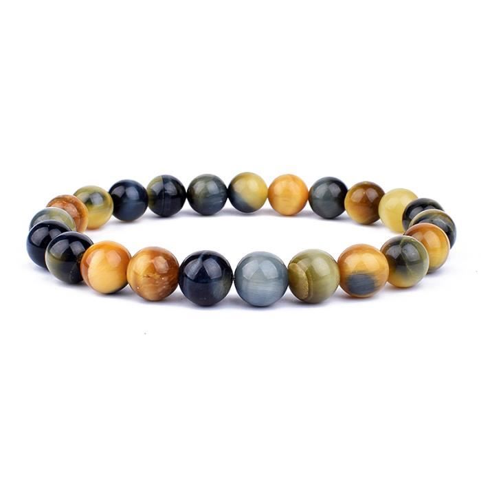 Bracelet Homme Perles De Pierres Naturelles - Jaspe Vert, Noir, Marron - Longueur 19-20cm - Style Bohème