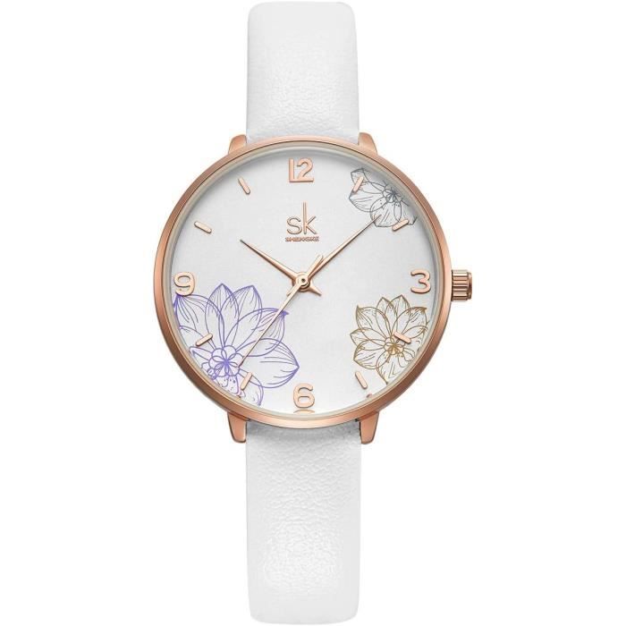 Montre Femme Ernest à Motif Floral Violet - Cadran Argenté - Quartz - Style Casual