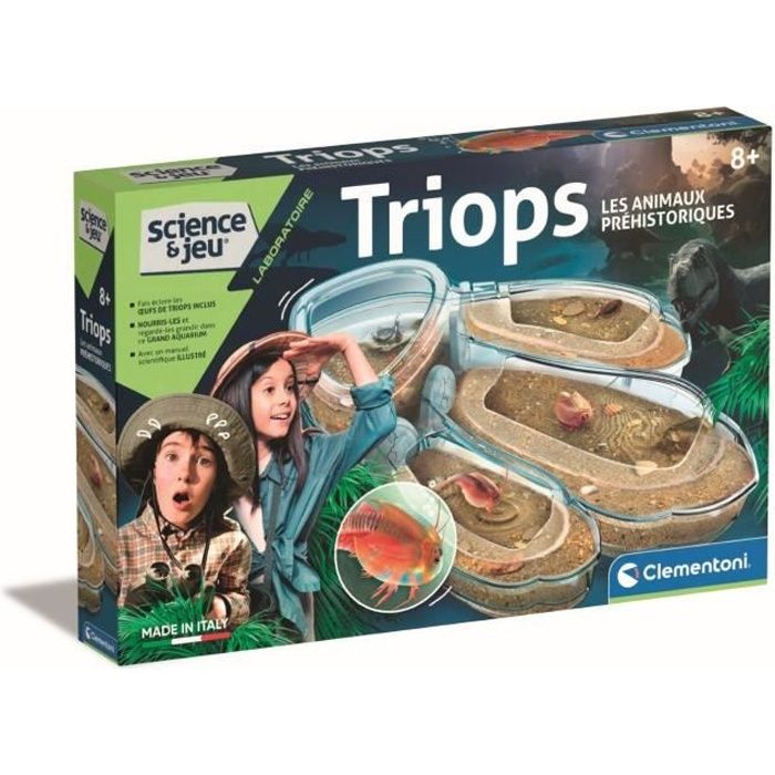 Clementoni | Triops : Les Animaux Préhistoriques pour Enfants +| Science & Jeu | Kit Scientifique | Aquarium avec Loupe et Thermomètre | Élevage de Crustacés Préhistoriques | Idée Cadeau
