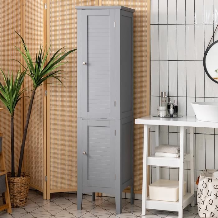 COSTWAY Meuble Colonne de Salle de Bain avec 2 Portes et Rangement à 5 Niveaux pour Salle de Bain Salon 37 x 37 x 160 cm Gris