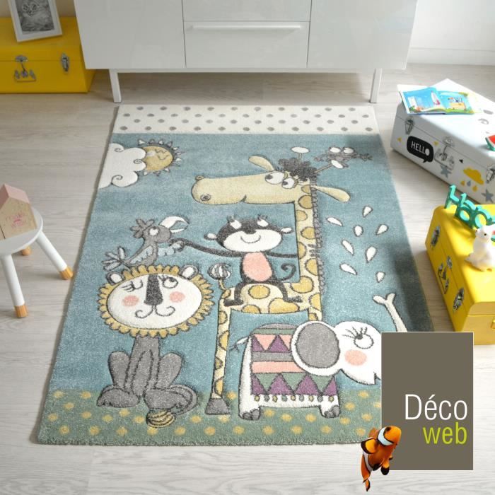 tapis merinos 120x170 cm pour enfant motif animaux du cirque girafe et lion bleu achat vente tapis cdiscount