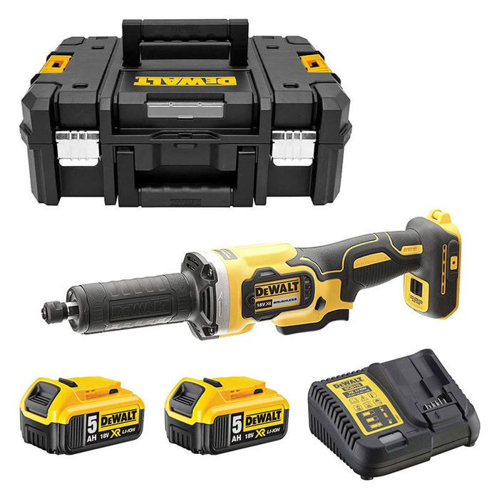 Meuleuse droite sans-fil 18V DEWALT DCG426P2-QW XR avec 2 batteries 5Ah, chargeur et coffret