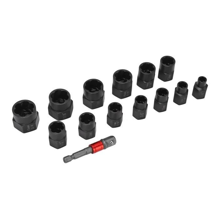 Jeu de 14 extracteurs d'écrous, extracteurs de vis hélicoïdales, jeu de clés à douille et extracteur de boulons pour retirer les écrous et vis endommagés et rouillés (6,35-19 mm