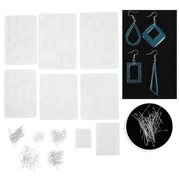 Moules En Silicone Pour Bijoux En Résine - Lot De 6 Formes + Crochets Et Anneaux - DIY Créatif Moule Boucle D'oreille Resine Moules En Silicone Pour Bijoux En Résine - Lot De 6 Formes + Crochets Et Anneaux - DIY Créatif Moule Boucle D'oreille Resine