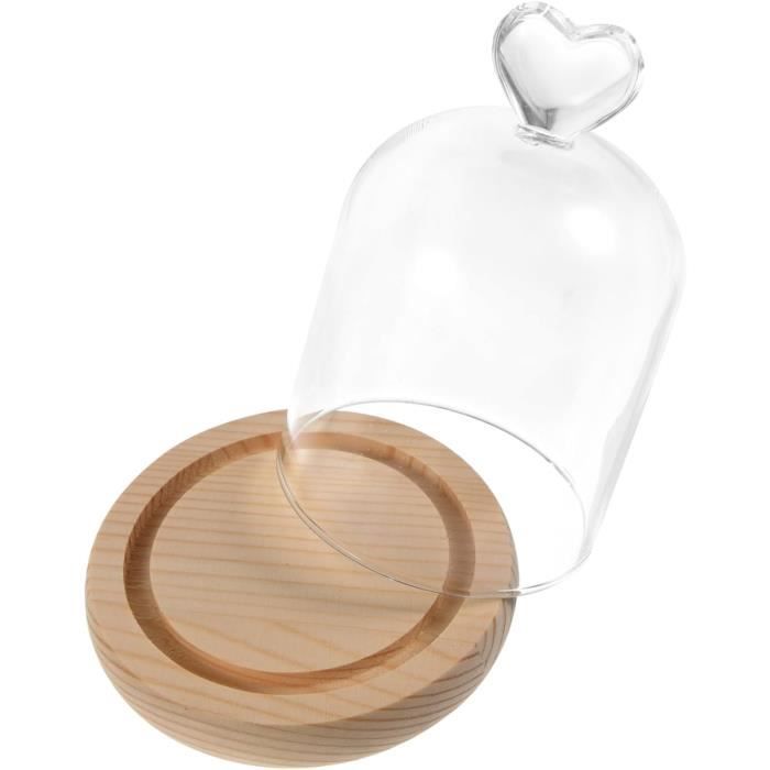 Cloches En Verre Transparent, Dôme D'affichage En Verre Avec Socle En Bois, Dôme En Verre Cloche Vide Terrarium , Cloche En Verre Vide Pour Table Pièce Maîtresse Souvenir Cadeau Décoration, 10CM
