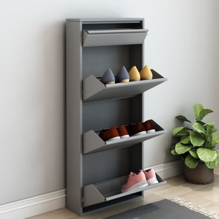 Meuble à chaussures Sokndal à 4 tiroirs inclinables gris