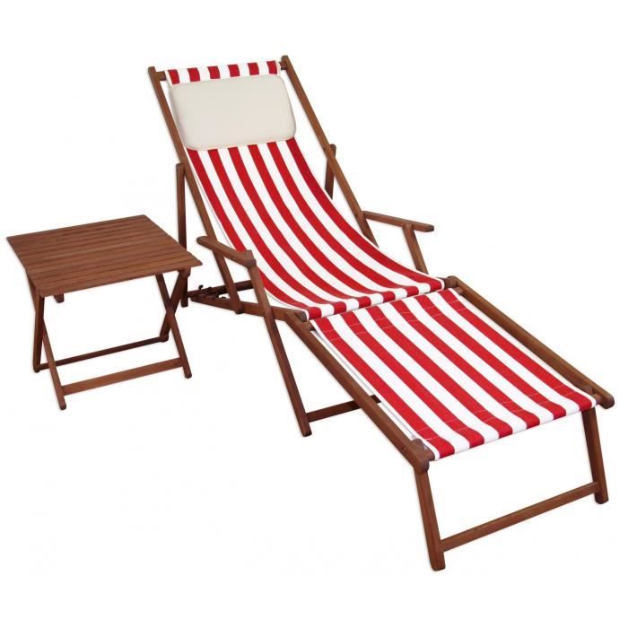 Chaise longue rayé rouge et blanc bain de soleil pliant repose-pieds table oreiller 10-314FTKH Chaise longue rayé rouge et blanc bain de soleil pliant repose-pieds table oreiller 10-314FTKH