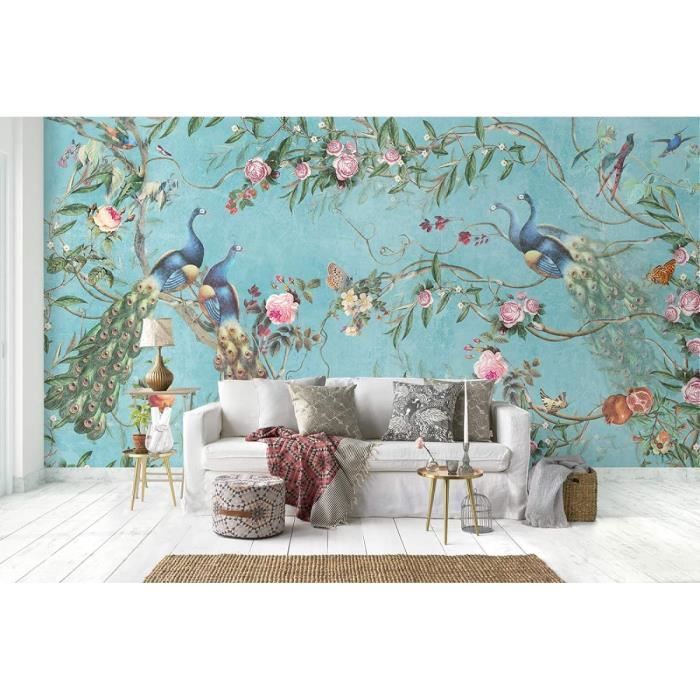 Papier Peint Intissé Paon Animal 400x280 cm Panoramique Image Maison Chambre Déco Photo Murale Décorative Murale Salon - Bricolage
