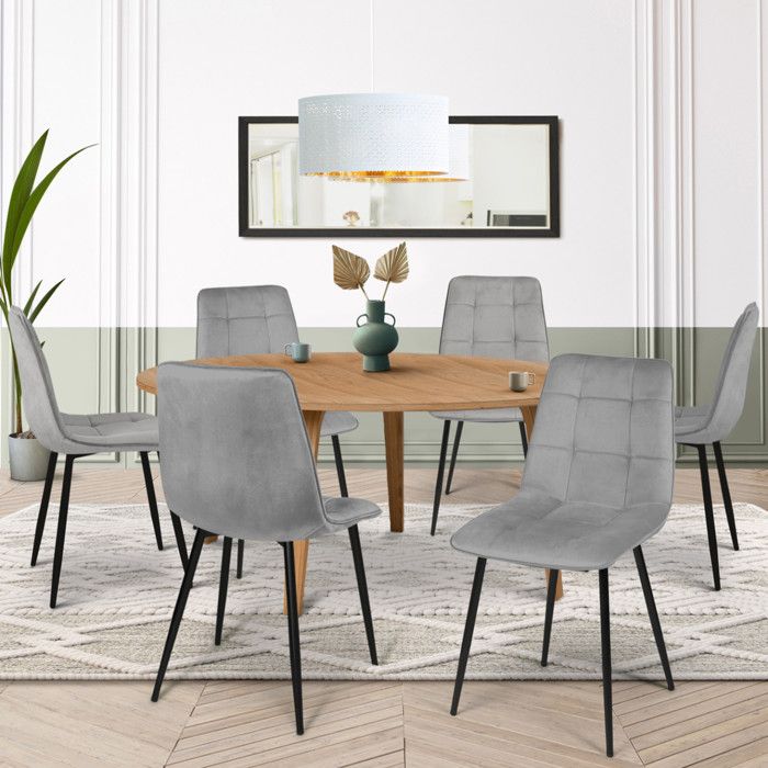 Lot De 6 Chaises MILA En Velours Bleu - Pour Salle à Manger, Dimensions 46x55x88 Cm (neuves)