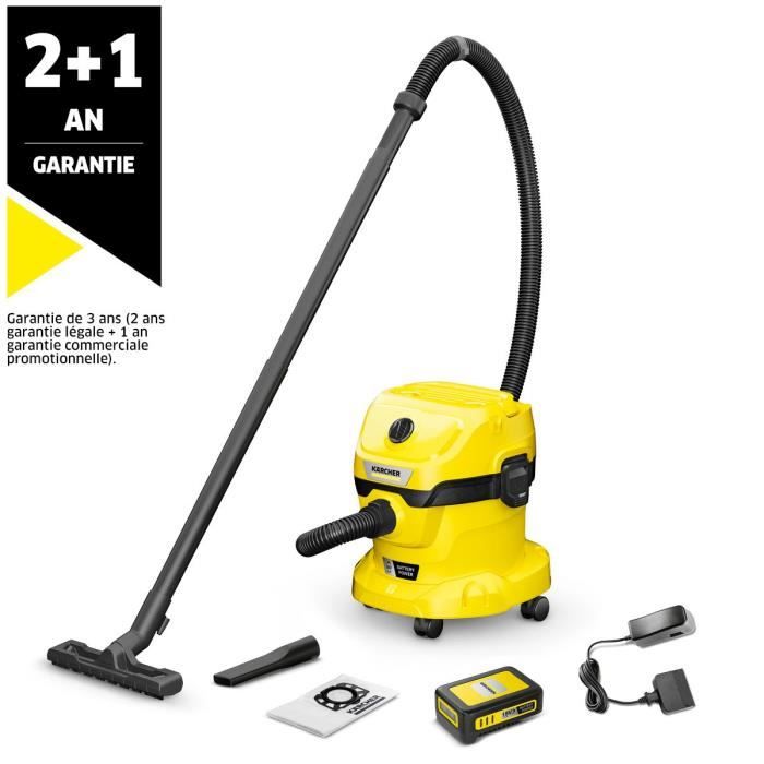 Aspirateur eau et poussières KARCHER WD 2-18 V-12/18 sans fil (avec batterie amovible 18 V / 2,5 Ah 