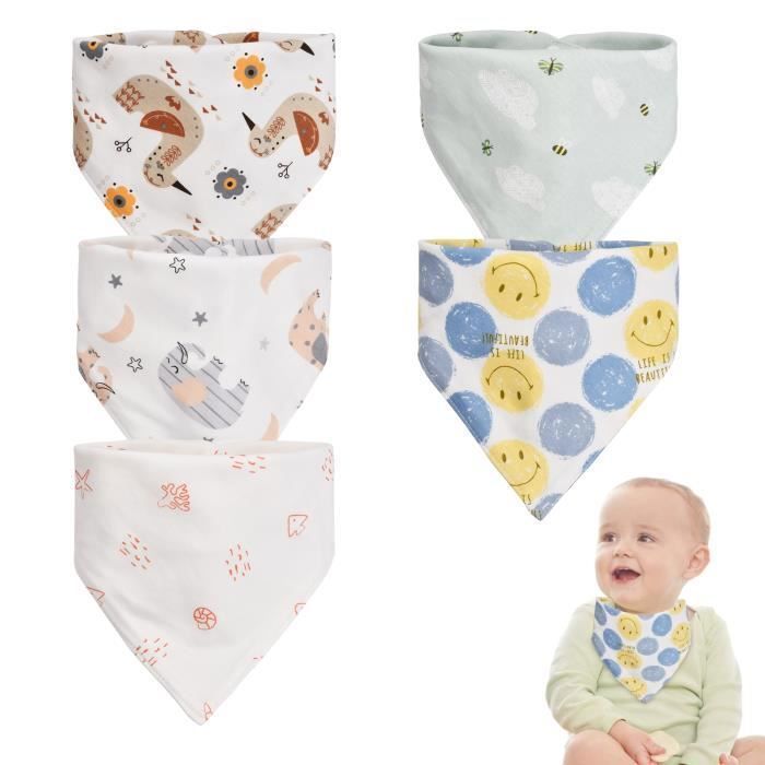 Lot de 5 Bébé Bavoirs Coton Doux,Bavoirs Triangle pour Bébés, Tout-petits et Nouveau-nés Garçons