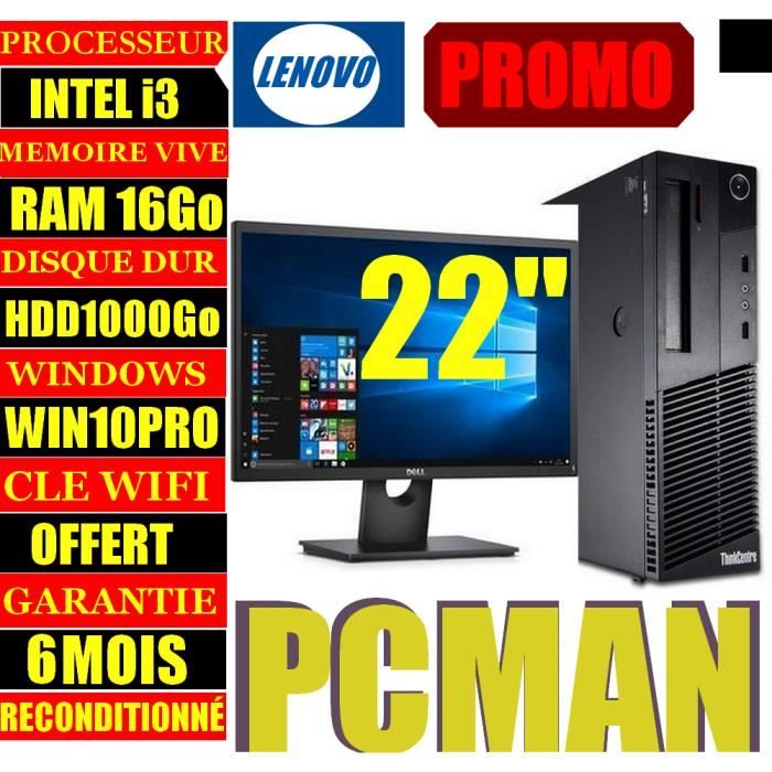 ORDINATEUR DE BUREAU PC COMPLET 22'' UNITÉ CENTRAL LENOVO M83 CORE I3 4EME GENE RATION - vue 1