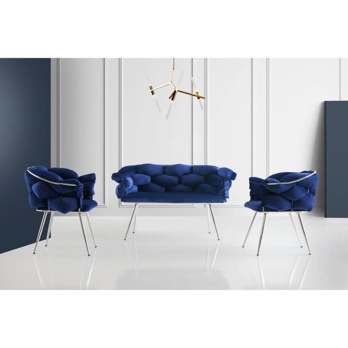 Canapé 2 places Bleu Velours Luxe Design