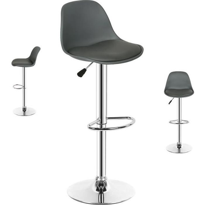 Tabourets de Bar MENGDA - Lot de 2 Chaise Haute de Bar Hauteur Réglable - PU Gris