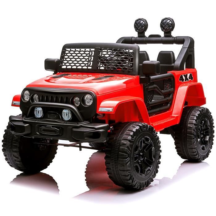 Voiture électrique enfant 12 V + télécommande 2.4G, 2 moteurs pour enfant plus de 3 ans, 3-5 km-h avec klaxon, Lumières LED, Rouge