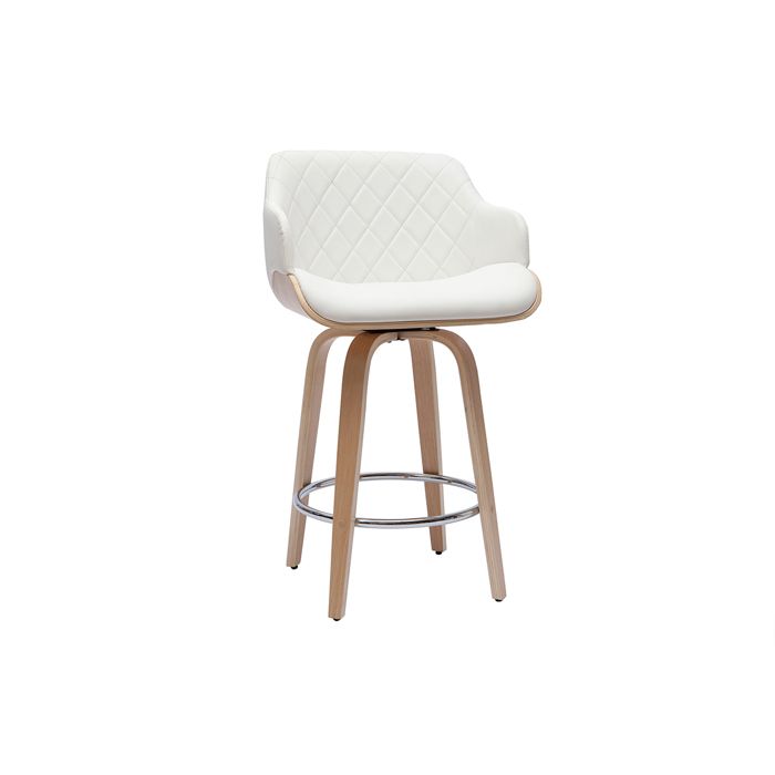 Miliboo - Tabouret de bar design blanc et bois clair H65 cm LUCIEN