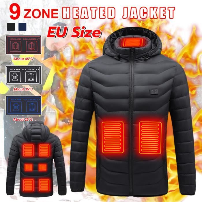 Veste Chauffante à Capuche,Veste Chaude avec 3 Niveaux de  Chauffage,Interface USB pour Ski Moto-Hommes- Femmes-sans Batterie