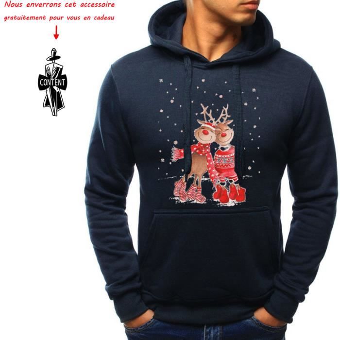 Sweat shirt Hommes uni - Luxe - Capuche - Bleu marine - Manches longues - Multisport