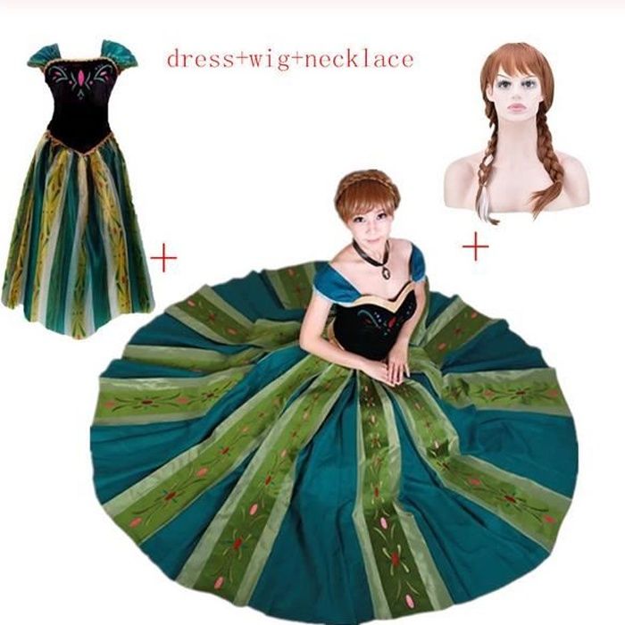 Costume Reine des Neiges Elsa & Anna pour adulte et fille - Robe de fête  Cosplay carnaval vert