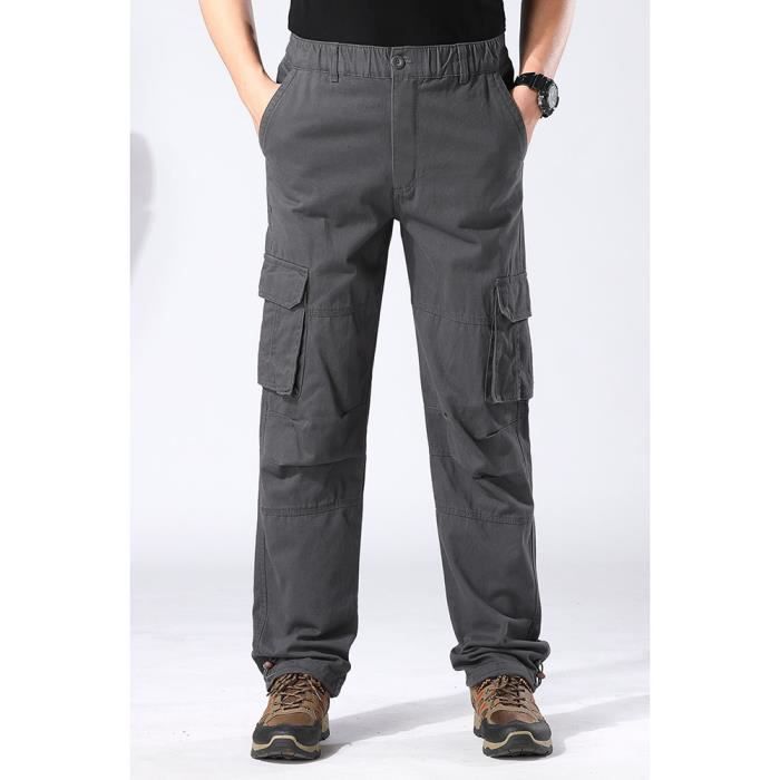 Pantalon de Travail Homme Gris Relaxed Fit 100%Coton Multi Poches Taille  Elastique Lâche Casual Gris - Cdiscount Prêt-à-Porter