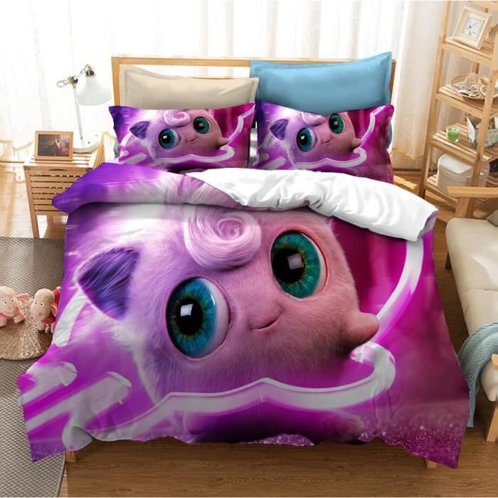 housse de couette pokemon pikachu rondoudou parure de lit 200x200 cm en microfibre avec 2 taie cdiscount maison