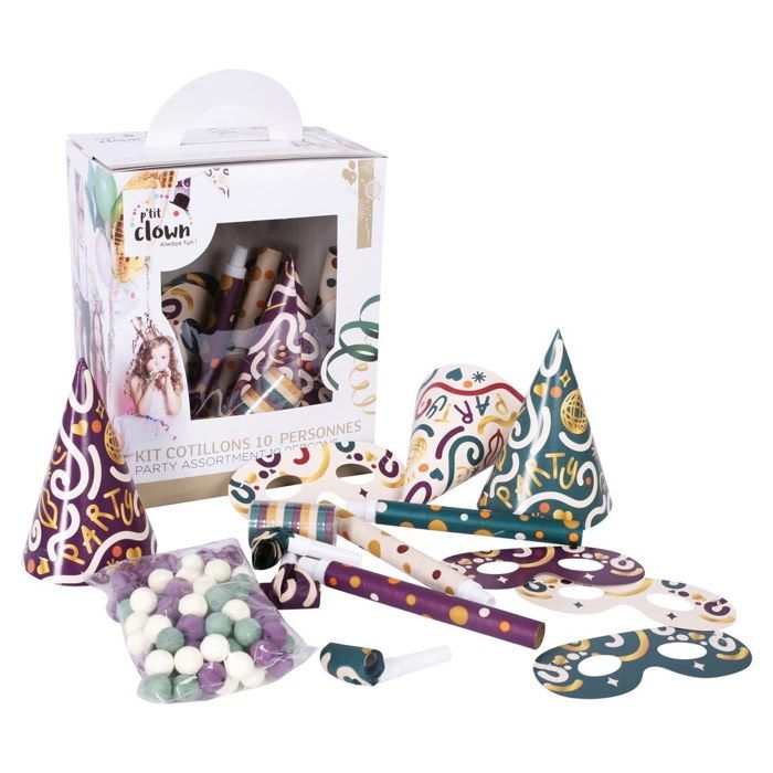 Kit cotillons - PTIT CLOWN - re23443 - Coloré - Pour 10 personnes - En boîte Kit cotillons - PTIT CLOWN - re23443 - Coloré - Pour 10 personnes - En boîte