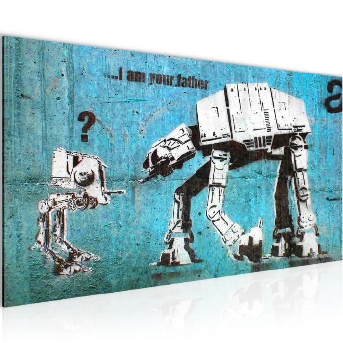 Tableau Decoration Murale Banksy I Am Your Father Street Art 100 X 40 Cm Toison Toile Xxl Salon Appartement Bleu Cdiscount Maison