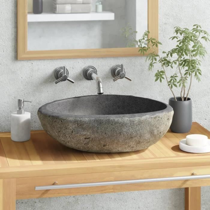 Lavabo en pierre de rivière - SALUTUYA - Ovale - 29-38 cm - 24-31 cm - 12 cm de hauteur