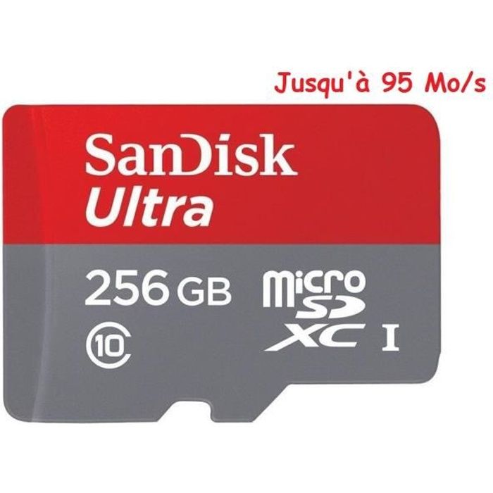Carte M/émoire microSDXC 256 Go Classe 10 avec Adaptateur SD