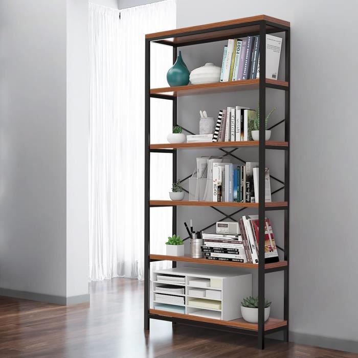 VEVOR Bibliothèque industrielle en métal à 6 niveaux, grande et étroite de style rustique vintage avec étagères ouvertes, étagère autoportante pour salon, chambre à coucher et bureau