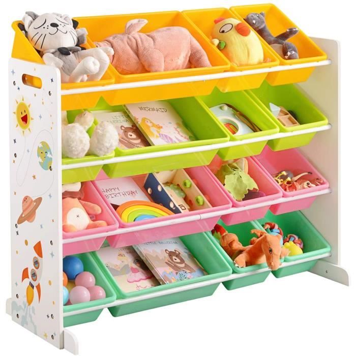 SONGMICS Meuble de rangement pour jouets denfants 106 x 265 x 78 cm 16 coffres amovibles GKR070W01