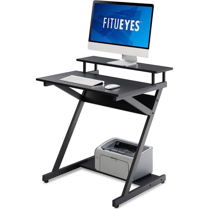KESSER® Table De Jeu Z-Shape 100x60cm - Bureau Gamer Ergonomique Blanc Avec Porte-Gobelet, Crochet Casque Et Surface Carbone
