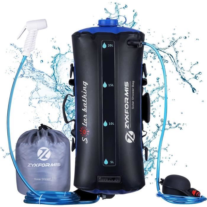 Sac De Douche Solaire 20L – Chauffage Solaire Jusqu'à 45°C – Tuyau Amovible – Camping