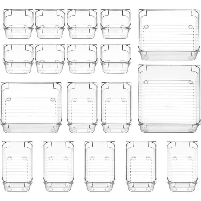 Organisateur Tiroir Rétractable, 2 Pièces Petit Rangement Maquillage avec 4 Séparateurs Amovibles, Rangement Lot de 2 petits - Maison