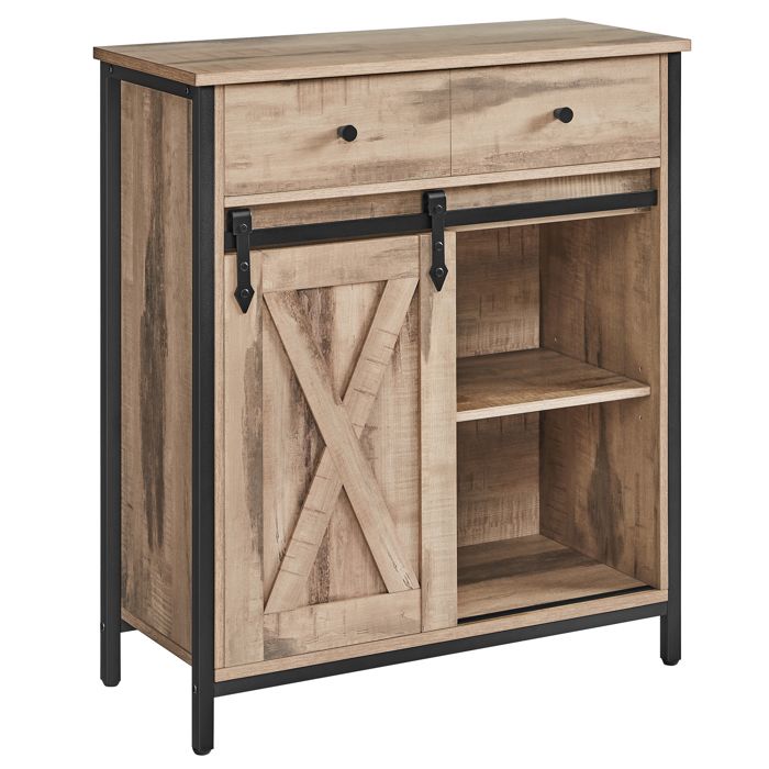 VASAGLE Buffet Cuisine Commode avec Porte Coulissante Tiroirs 30 x 70 x 80 cm Étagères Réglables Marron Camel et Noir dencre