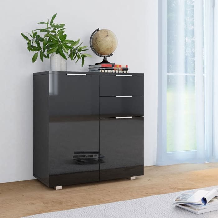 vidaXL Buffet Noir brillant 71x35x80 cm Aggloméré 283716