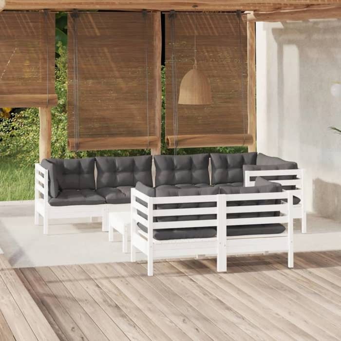 vidaXL Salon de jardin 8 pcs avec coussins Bois de pin massif - vue 2