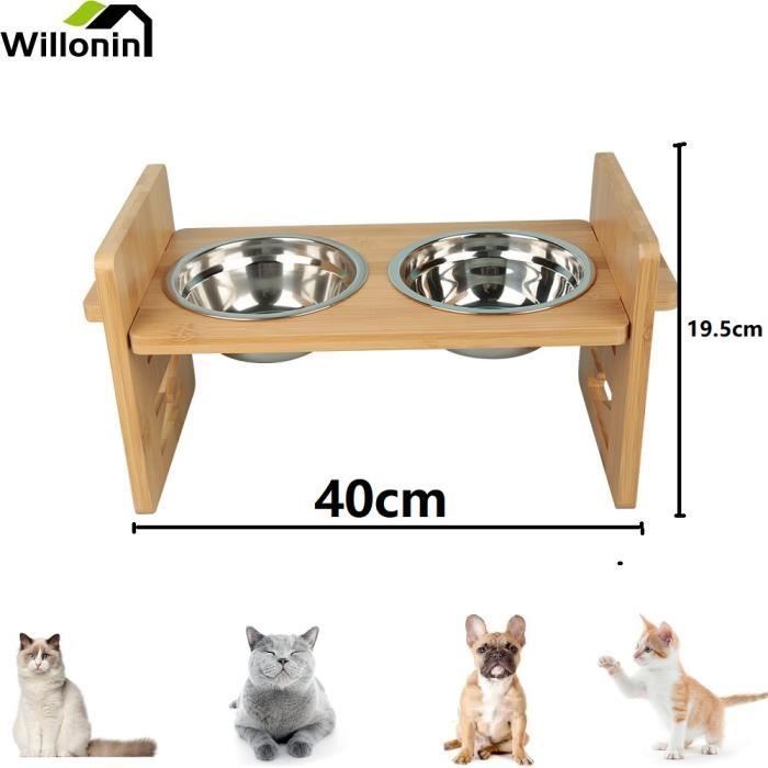 Meilleurs prix pour KD® Gamelles surélevés en bambou avec 2 bols fer, Hauteur réglables pour animaux de compagnie, ZCY WILLONIN