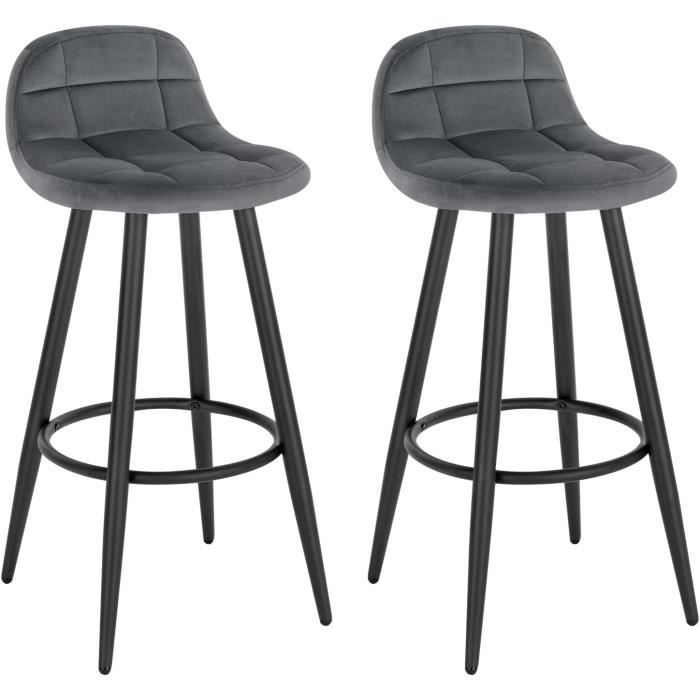 woltu lot de 2 tabourets de bar modernes, chaise de cuisine haute en velours et métal, hauteur d'assise 70cm, gris foncé bh364dgr-2