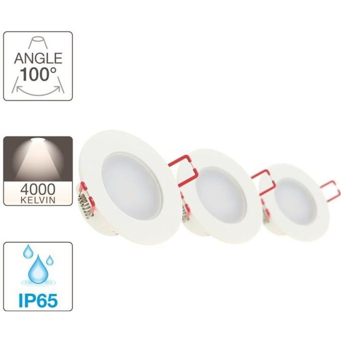 Lot De 3 Spots Led Integres 345 Lumens Speciale Salle De Bain