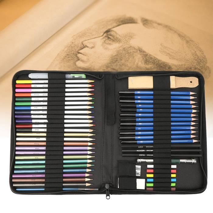 HIFORNY Kit Complet De Dessin & Esquisse 136 Pièces – Professionnel Avec Crayons Graphite, Fusain, Aquarelle, Métalliques + Carnets & Accessoires