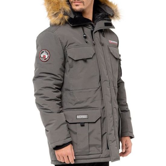 Parka Homme Geographical Norway Alpes Gris Fonce Chaude a Capuche Badges Brodes Gris Cdiscount Pret a Porter