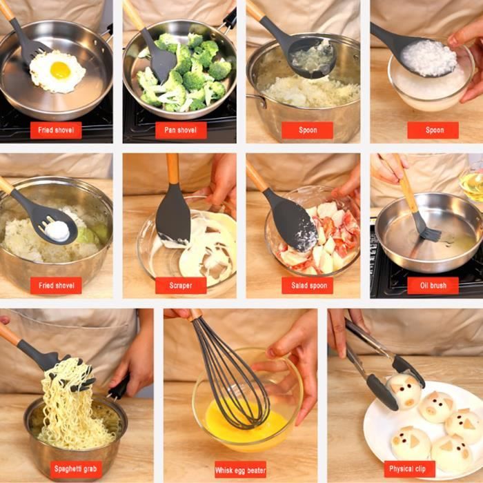 Songway 12 PCS Kit d'Ustensiles de Cuisine en Silicone et Bois avec Pot de  Rangement, Set d'ustensiles de Cuisine en Silicone : : Cuisine et  Maison