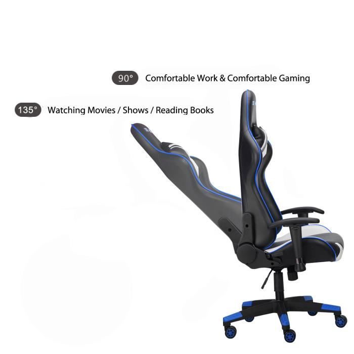 RG Max Chaise de Bureau Gaming Siege Gamer Chair avec Revetement Synthetique Noir et Bleu Cdiscount Informatique