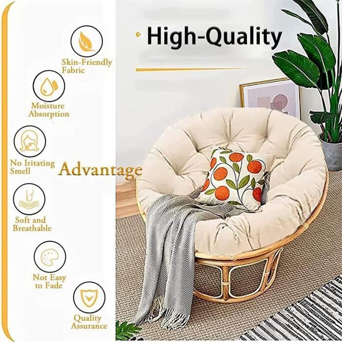 Aocase Coussin Rond Pour Fauteuil Papasan 110x110cm - Galette Imperméable Extérieur Intérieur, Confort Épais Pour Chaise Suspendue